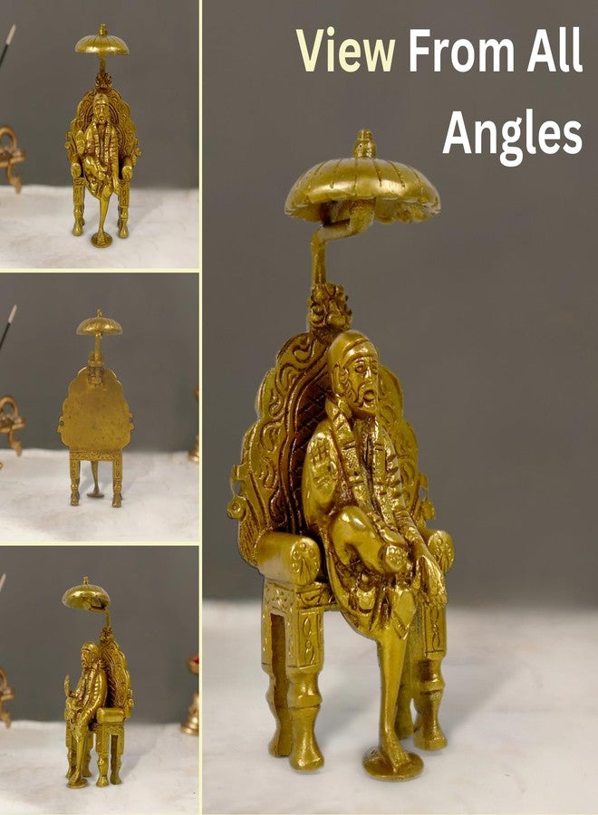 CRAFTHUT Elite Brass Statiue of Lord Shirdi Sai Baba Sitting On Singhasan with Chatra, Product Dimensions (LxBxH - 2.1 x 1.25 x 4.25) Inches, Weight - 313 GMS - Image 5